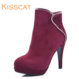 KISSCAT接吻猫 秋冬新品气质婚鞋羊绒短靴K44581-02