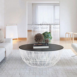 现代简约小户型客厅透明钢化玻璃茶桌小圆桌北欧创意铁艺圆形茶几