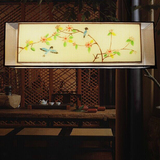 中式手绘国画吊灯长方形羊皮双层餐厅餐桌茶楼酒店书房客厅工程灯