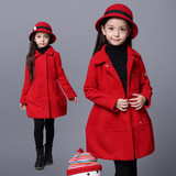 童装女童秋冬款红羊毛呢子大衣加厚中长款儿童冬季中大童毛呢外套