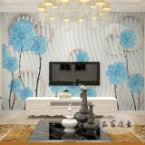 名宫大型壁画现代简约电视背景墙壁纸画地中海风格3D立体蓝色花卉