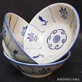 中式粗瓷传统怀旧仿古老式手彩青花瓷广口粥碗面碗大汤碗陶瓷斗碗