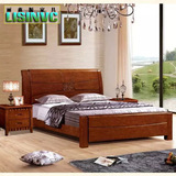 中式全实木家具床简约现代实木床架橡木双人床1.8米高箱床胡桃色