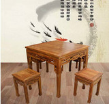 红木餐台非洲花梨八仙餐桌五件套 实木四方桌 中式仿古
