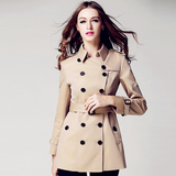 2015秋冬装新款英伦军装风双排扣修身气质纯棉中长款女式风衣外套