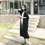 韩国代购2015MAY新夏季女装宽松长款纯色薄款V领休闲防晒风衣外套