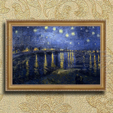 纯手绘风景梵高罗纳河畔的星夜油画欧式中式客厅会所别墅装饰挂画