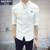 韩版修身男士短袖白衬衫男夏季紧身衬衣休闲五分袖男装发型师衣潮