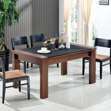 火烧石餐桌 现代简约玄武石大理石水曲柳餐桌椅组合实木餐桌