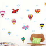 艾菲 儿童房卧室装饰贴画卡通可移除墙贴 热气球与飞机 RX622