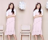韩国代购2016夏季新品朴信惠同款休闲粉色荷叶边 吊带裙白色内搭