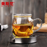 美斯尼 玻璃茶杯恒温宝套装 加厚透明过滤大泡茶杯可爱圆形花茶杯