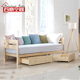 百意空间现代简约定制松木沙发床实木单人床两用床定制1米床环保
