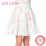 Liz Lisa甜美夏季新款透明纱条纹印花4042休闲时尚打底可爱短裙女