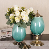新品新古典欧式复古奢华样板房客厅家居软装饰品蓝色陶瓷花瓶摆件