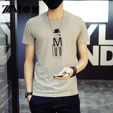 卓墨2016夏季韩版男士短袖T恤潮流圆领修身半袖印花体恤青年男装