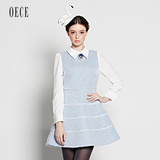 【两件299元】Oece2015冬装新款女装 翻领撞色假两件修身连衣裙冬