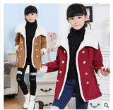 2015女童冬季翻领羊羔绒外套中大童韩版时尚加绒大衣儿童加厚外套
