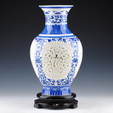 景德镇陶瓷器 象牙薄胎镂空青花瓷花瓶 现代时尚家居客厅装饰摆件