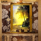 手绘油画 山水装饰画 客厅壁炉玄关壁画 竖幅有框欧式风景画14
