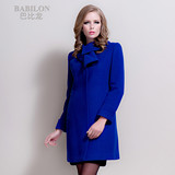 巴比龙2014秋冬新款 双层领通勤 保暖中长款羊毛大衣优雅气质女装