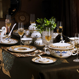 宫廷高档欧式金边餐具套装56头骨瓷  景德镇陶瓷碗碟盘套装家用