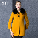 xtt2015秋冬新款修身羊毛绒大衣女狐狸毛领中长款高端毛呢外套