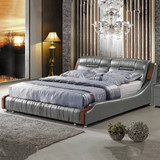 现代简约头层牛皮床 小户型真皮软床进口皮双人床1.8米储物婚床