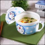 陶瓷碗卡通方便面杯日式泡面碗微波炉碗汤碗带盖便当饭盒儿童餐具
