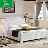 白色实木床 1.5 1.8米双人橡木储物高箱床 现代中式婚床 特价包邮