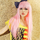 现货 表演舞台彩色 动漫长直发 浅粉色 女发 头套COS长卷发假发