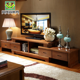 客厅实木电视柜组合套装伸缩简约现代中式地柜小户型影视电视机柜