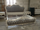法式玫瑰雕花床 实木双人床 欧式象牙白真皮床 卧室1.8米软包床