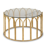 简易家居新古典美式钢化玻璃桌面铁艺金色圆形茶几咖啡桌