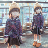 2015秋冬季童装新款韩版女童儿童花边领碎花衬衫加绒长袖打底衣潮