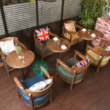 美式乡村咖啡厅桌椅 实木围椅 复古西餐厅沙发椅 茶餐厅桌椅组合