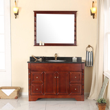 中式橡木浴室柜落地式 实木简约卫浴柜组合 大理石洗手台盆柜套装