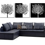 黑白抽象无框画发财树客厅装饰画沙发背景墙三联画现代挂画新品