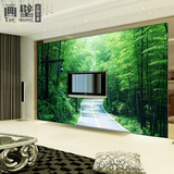 3D立体竹子荷花复古绿色护眼壁纸大型壁画客厅电视背景墙纸无纺布