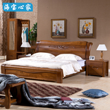 全实木床纯老榆木双人床新中式高箱储物气压床1.5米1.8米婚床