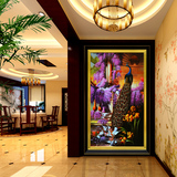 鑫千绿 纯手绘客厅餐厅走廊过道玄关画竖版欧式装饰画油画 孔雀