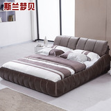 现代简约布艺床 时尚植绒布艺实木框布床个性设计双人大床1.8米