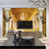 3D立体空间延伸电视背景墙欧式复古金色大厅壁纸天使壁画柱子墙纸