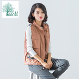 MOOCRU/萌初春女棉衣立领轻薄短款修身马夹纯色时尚外套M153JK002