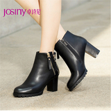 Josiny/卓诗尼2015新款短靴 欧美高跟粗跟侧拉链女靴子154174504