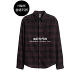 HM H&M专柜正品代购男装棉质法兰绒格纹长袖衬衫0393426002