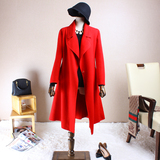 2016秋冬季新款高端定制纯手工双面羊绒大衣女中长款红色羊毛大衣