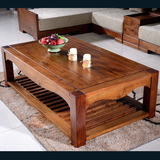 现代中式全实木茶几组合仿古双层茶机桌小户型长方形客厅家具矮桌