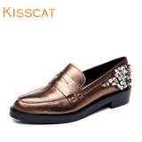 KISS CAT接吻猫正品钻石深口单鞋2015秋季新款复古尖头低跟女鞋