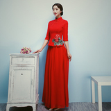 中式礼服2016新款春夏红色结婚旗袍新娘敬酒服婚礼女长袖冬季长款